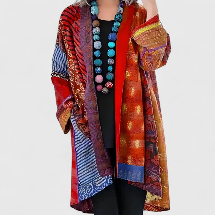 Isolde | Women's Woven Patchwork Kimono Duster Cardigan with Open Front