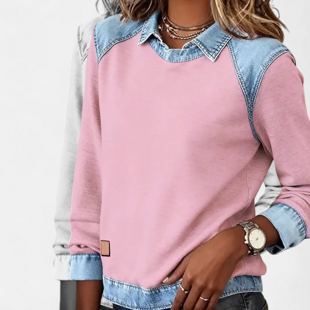 Marguerite | A Crew Neck Sweatshirt for Women, Finished with Denim Trim