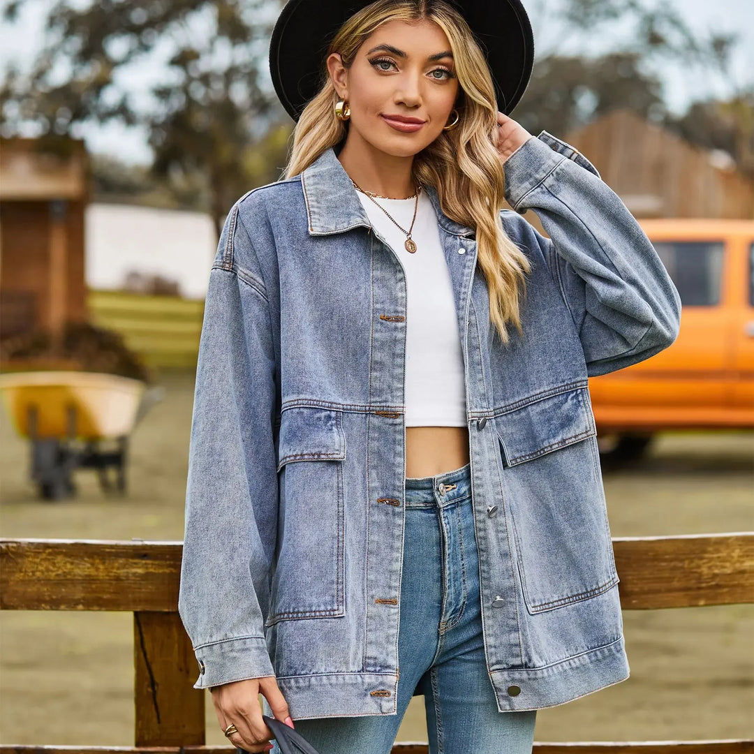 Isobel | Women's Oversized Denim Shirt Jacket with Patch Pockets