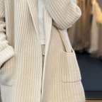 Kiandra | Women's Ribbed Wool Longline Cardigan with Shawl Collar and Pockets