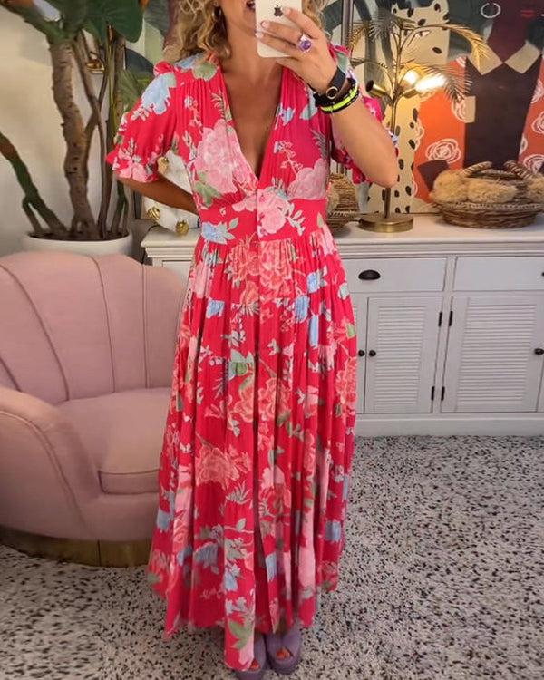 Floral Tiered Boho Flowy Maxi Dress