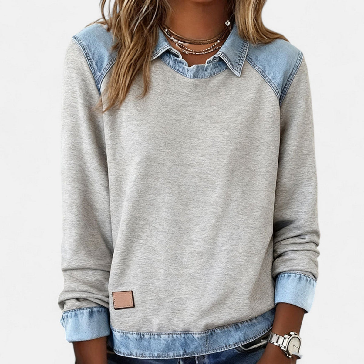 Marguerite | A Crew Neck Sweatshirt for Women, Finished with Denim Trim