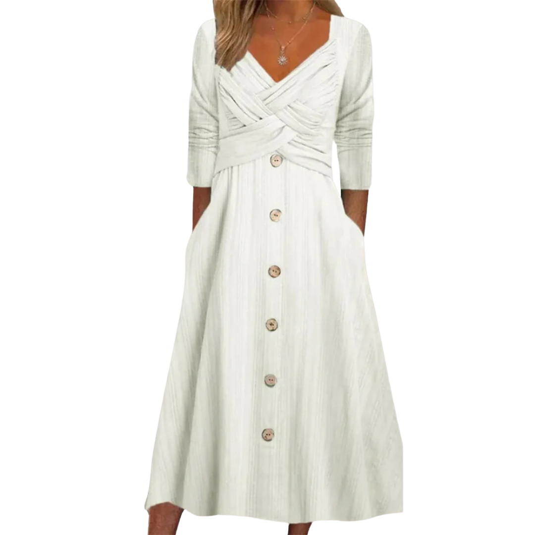 Cross Front Button Down A Line Midi Dress