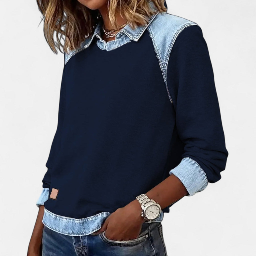 Marguerite | A Crew Neck Sweatshirt for Women, Finished with Denim Trim