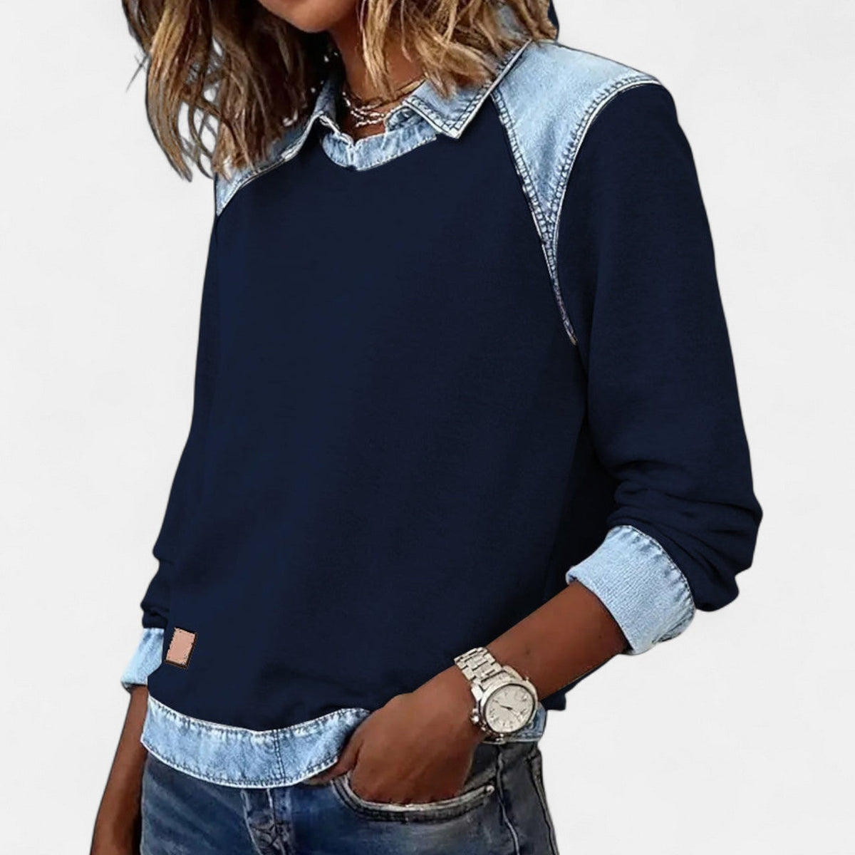Marguerite | A Crew Neck Sweatshirt for Women, Finished with Denim Trim