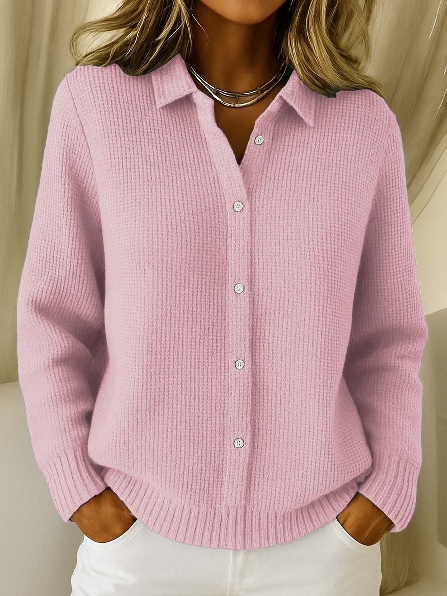 Fiona | Women's Waffle Knit Collared Button-Down Cardigan