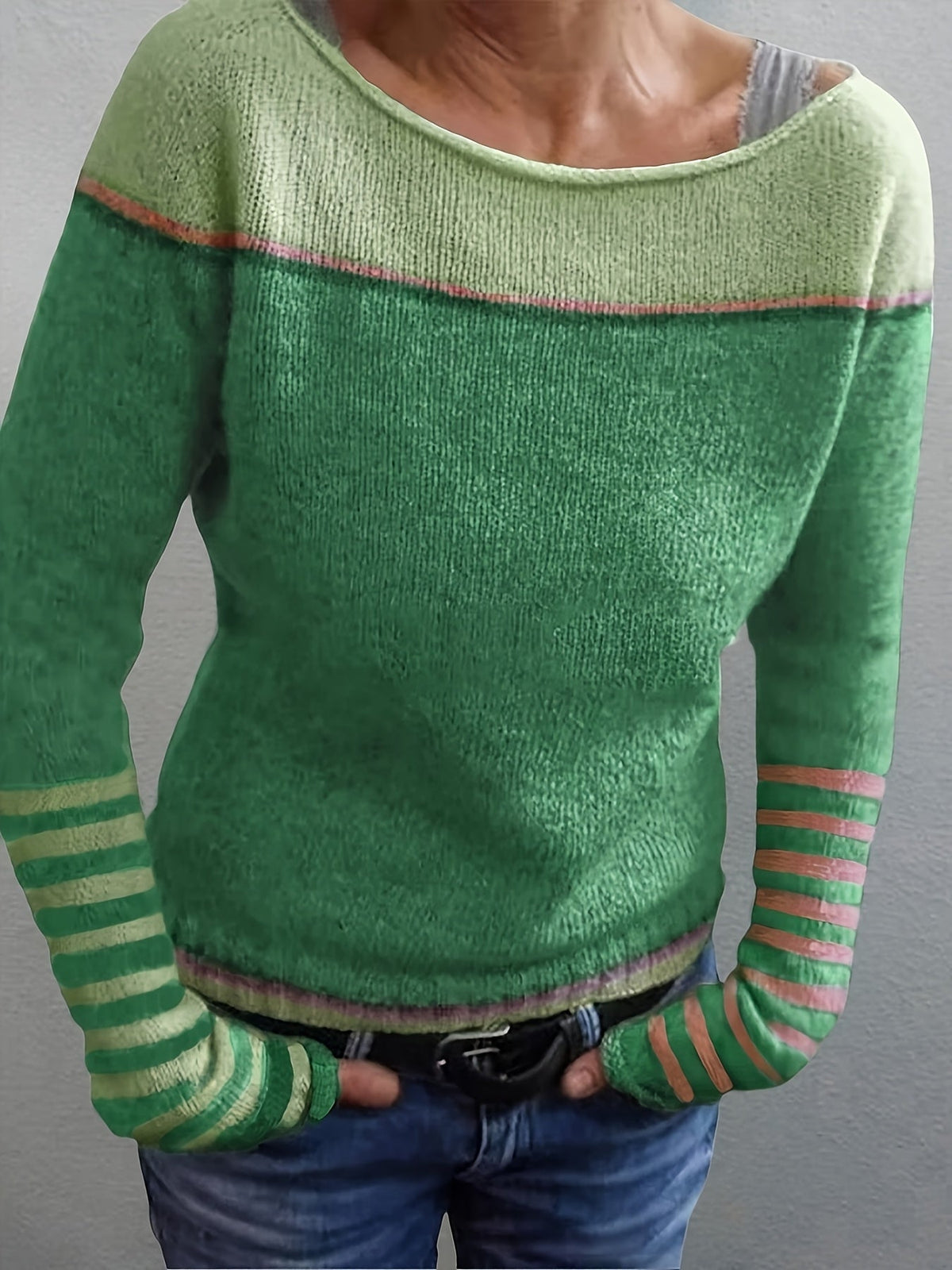 Ophelia | Women's Colorblock Sweater with Mismatched Striped Cuffs