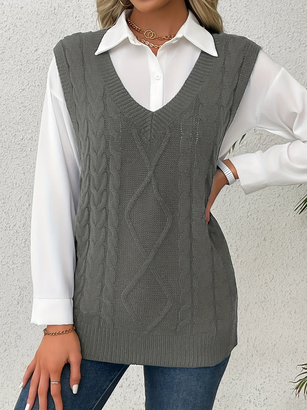 Delaney | Women's Cable Knit V-Neck Sweater Vest