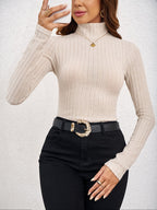 Anneliese | Women's Fitted Ribbed Mock Neck Long Sleeve Sweater