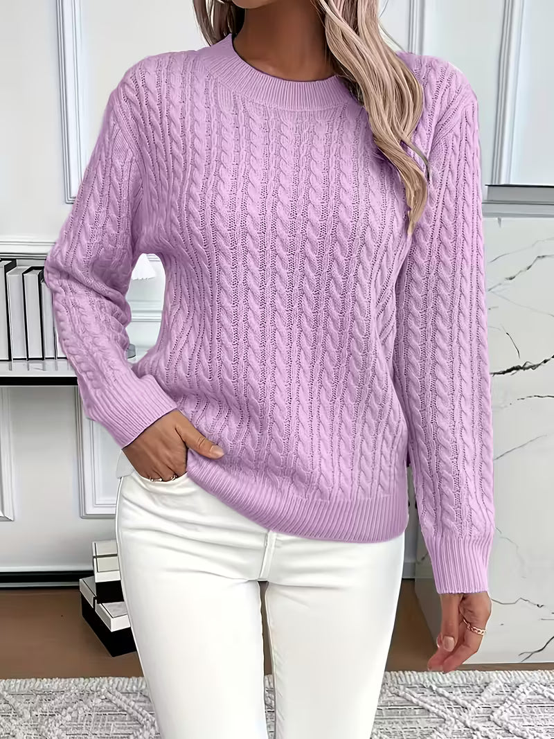Ravae | Women's Cable Knit Crew Neck Sweater for Casual Autumn Layering