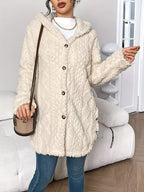 Odalys | Women's Hooded Textured Button-Up Cardigan