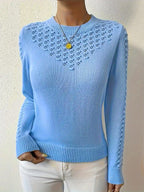 Josie | Women's Fitted Pointelle Knit Sweater with Crew Neck