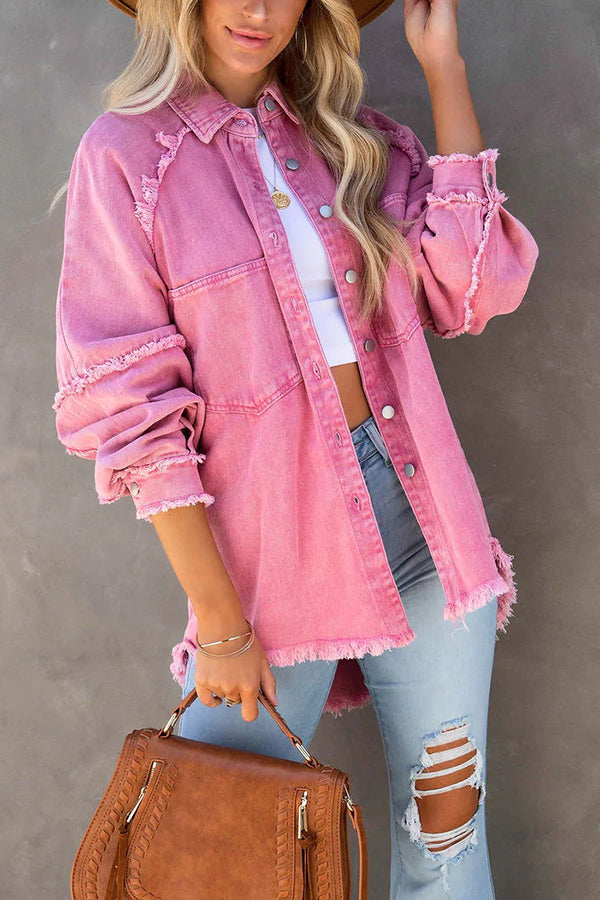Camille | Women's Oversized Frayed Denim Shirt Jacket