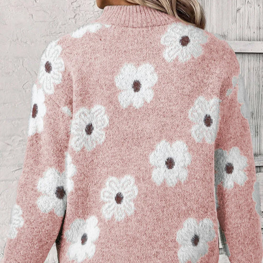 Calla | Women's Half Zip Sweater with an Allover Daisy Print