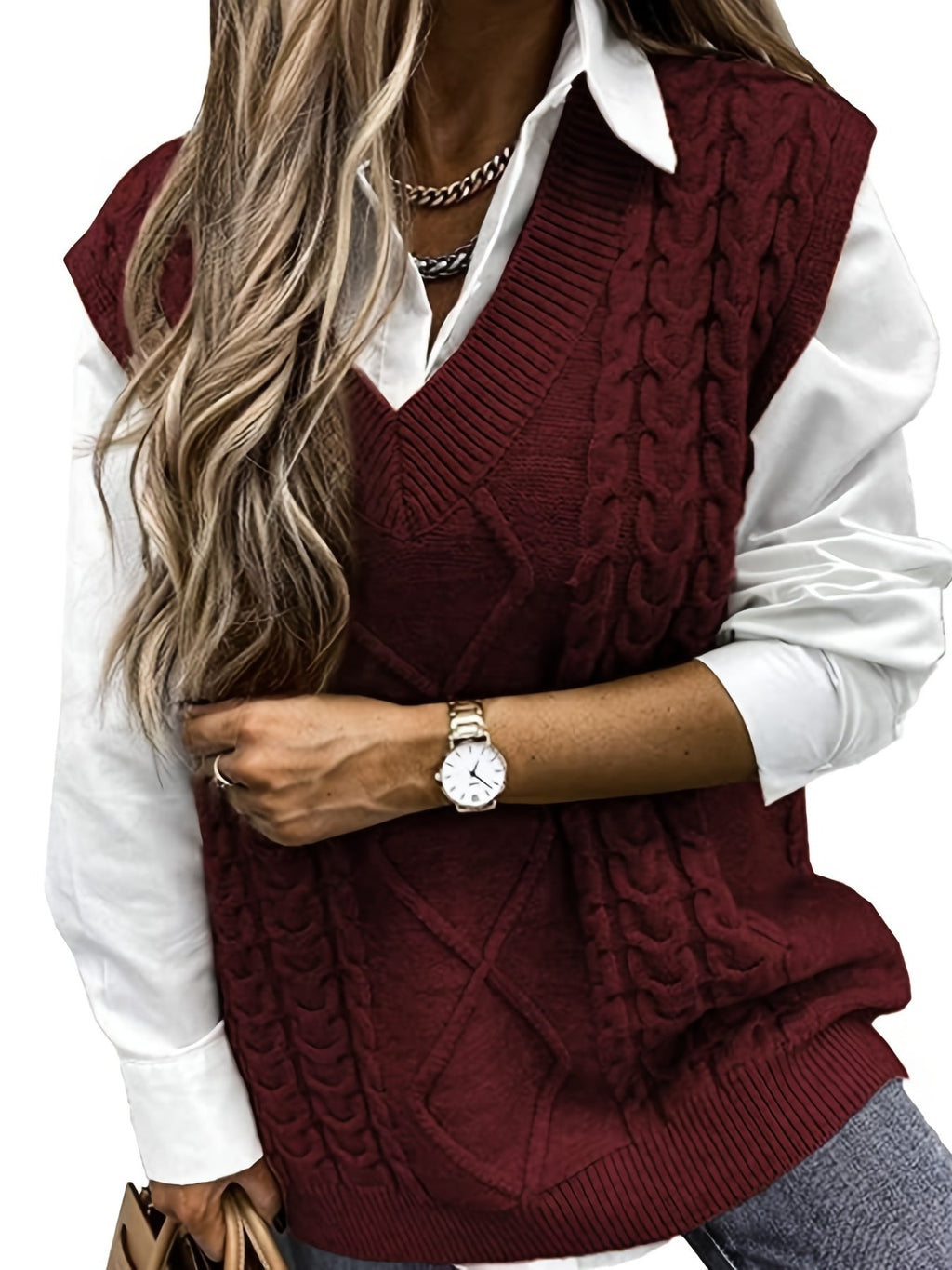Delaney | Women's Cable Knit V-Neck Sweater Vest