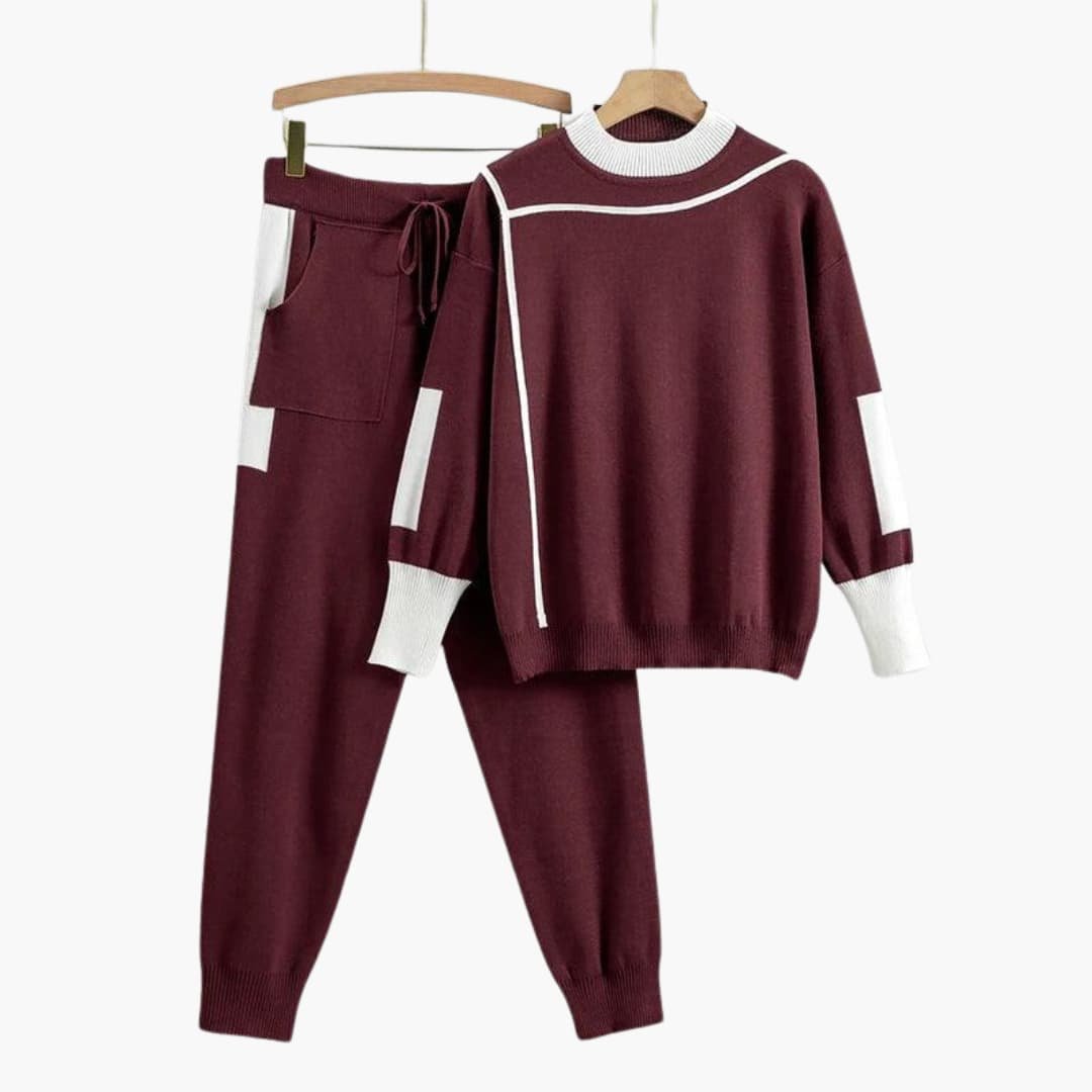 Cecilia | Women's Colorblock Crew Neck Sweater and Jogger Pants Set