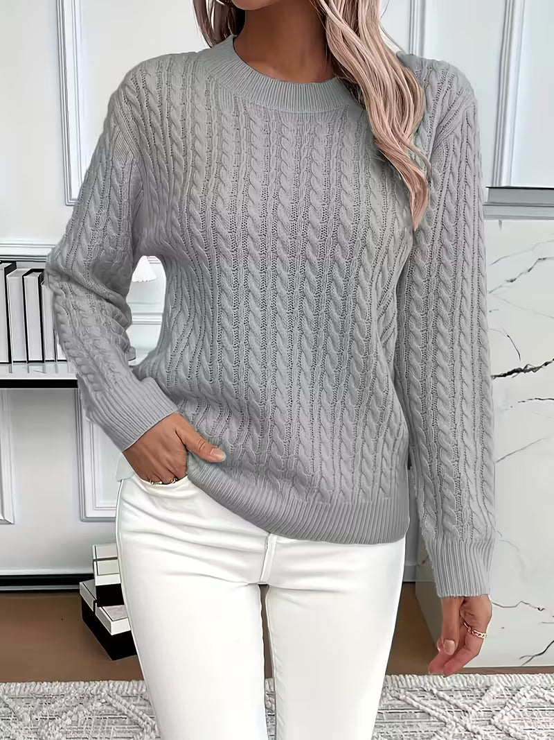 Ravae | Women's Cable Knit Crew Neck Sweater for Casual Autumn Layering