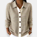 Séverine | Women's Collared Button-Front Striped Knit Cardigan