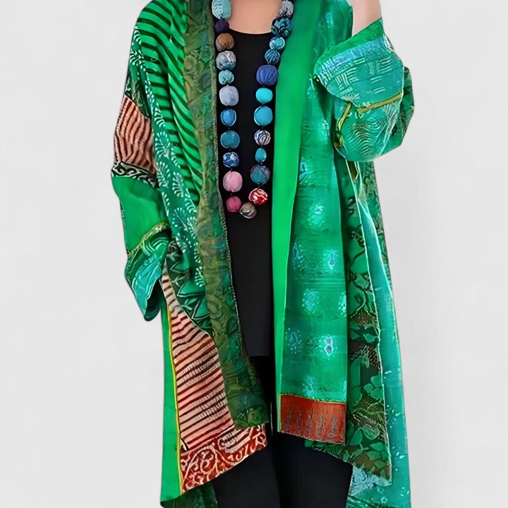 Isolde | Women's Woven Patchwork Kimono Duster Cardigan with Open Front