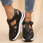 Woven Cut Out Velcro Ankle Strap Flatform Sport Sandals
