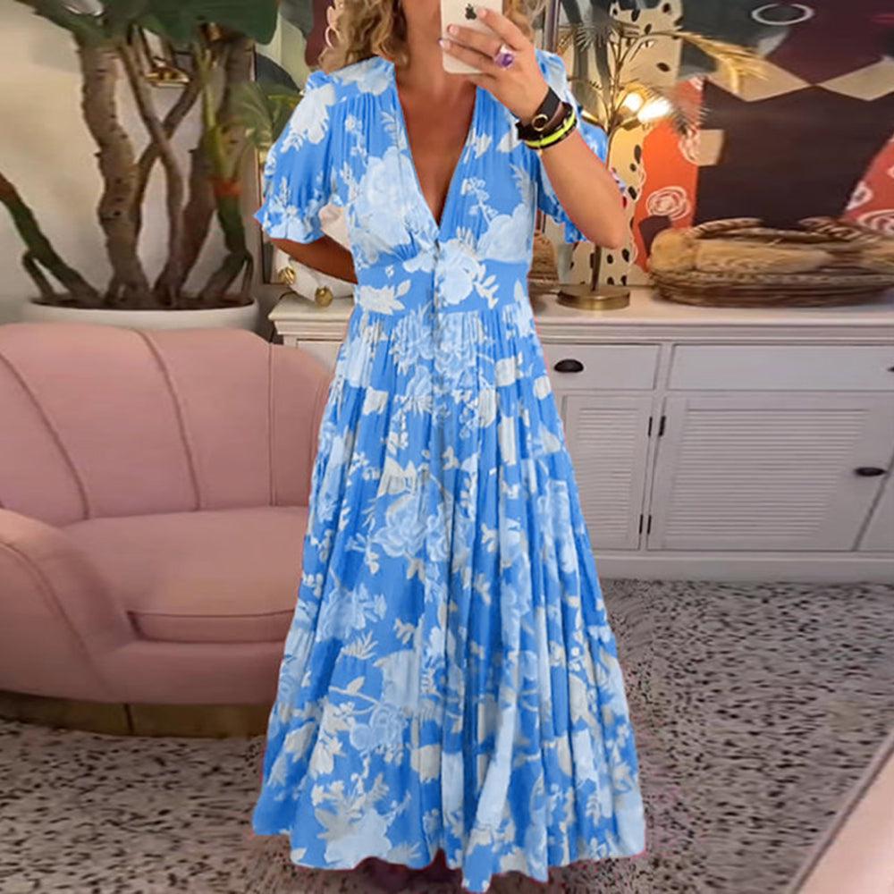 Floral Tiered Boho Flowy Maxi Dress