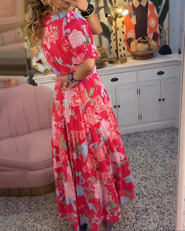 Floral Tiered Boho Flowy Maxi Dress