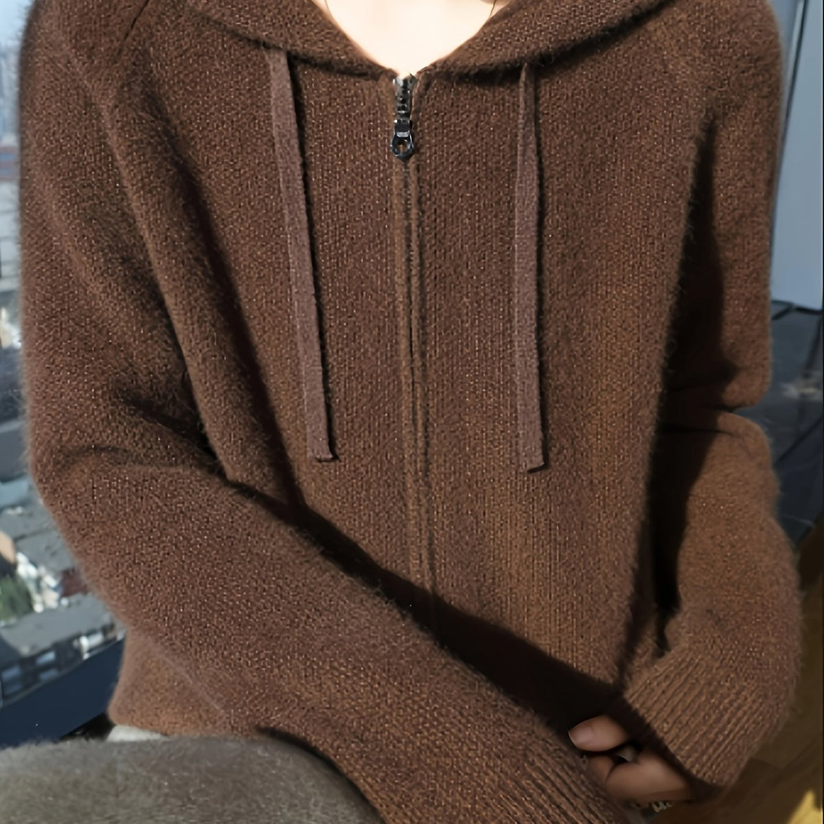 Freya | Women's Zip-Up Hooded Knit Cardigan