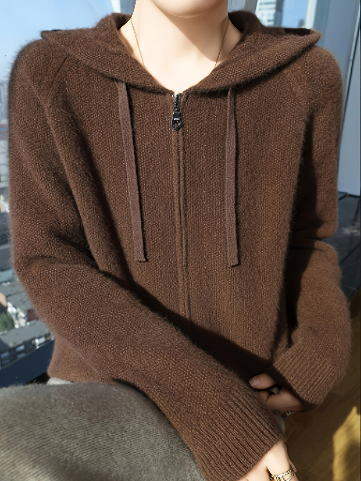 Freya | Women's Zip-Up Hooded Knit Cardigan