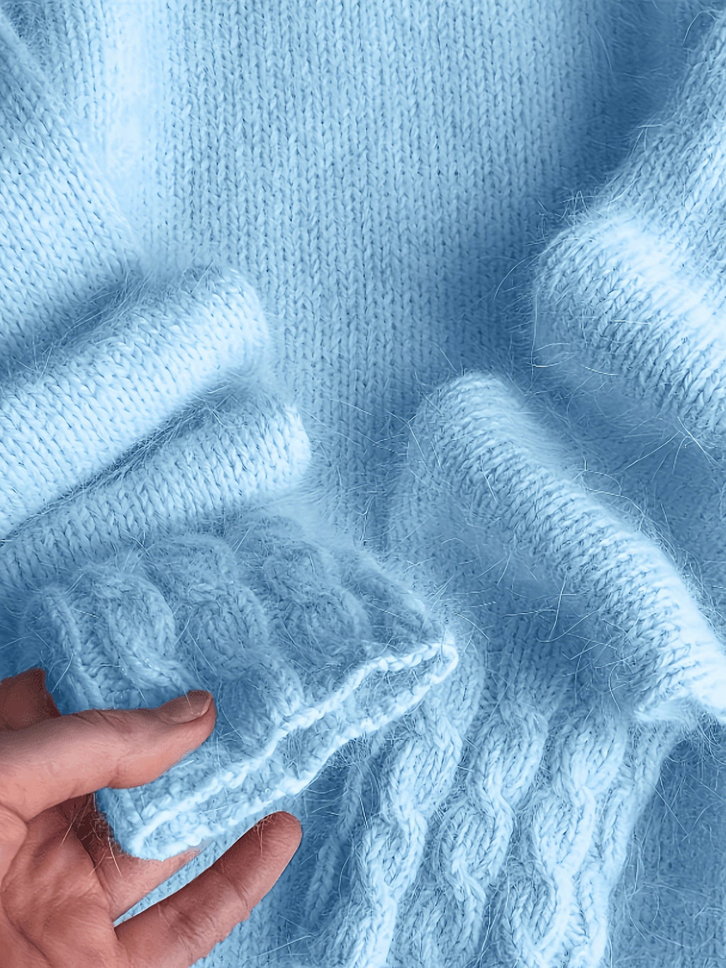 Rosalind | Women's Fuzzy Alpaca Cable Knit Mock Neck Sweater