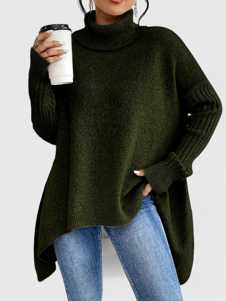 Marisette | Women's Asymmetric Hem Oversized Turtleneck Sweater