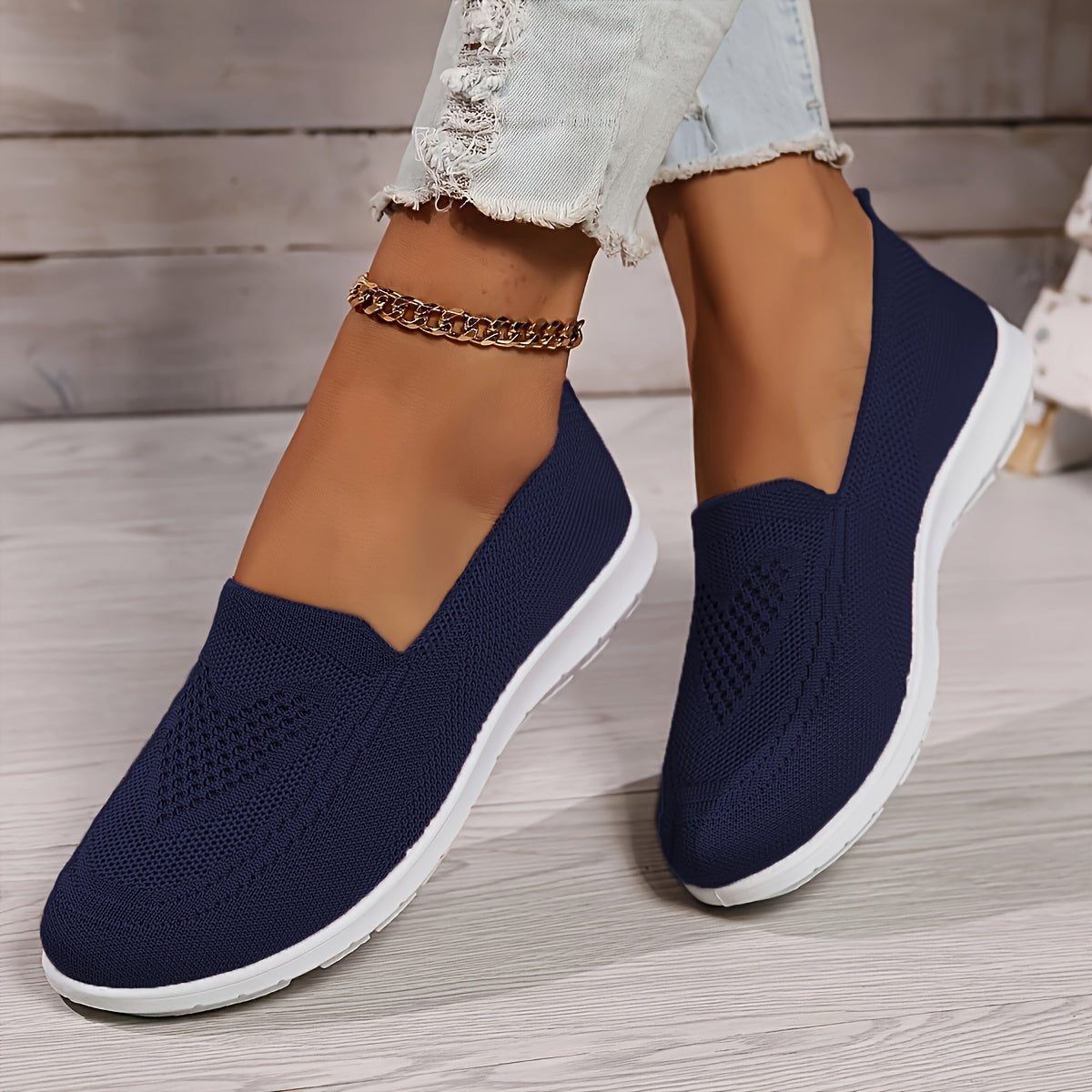 Breathable Mesh Knit Slip On Round Toe Flatform Loafer