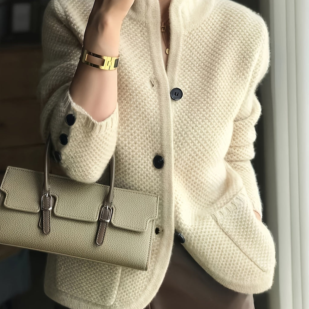 Vienna | Women's Textured Knit Button Cardigan with Stand Collar
