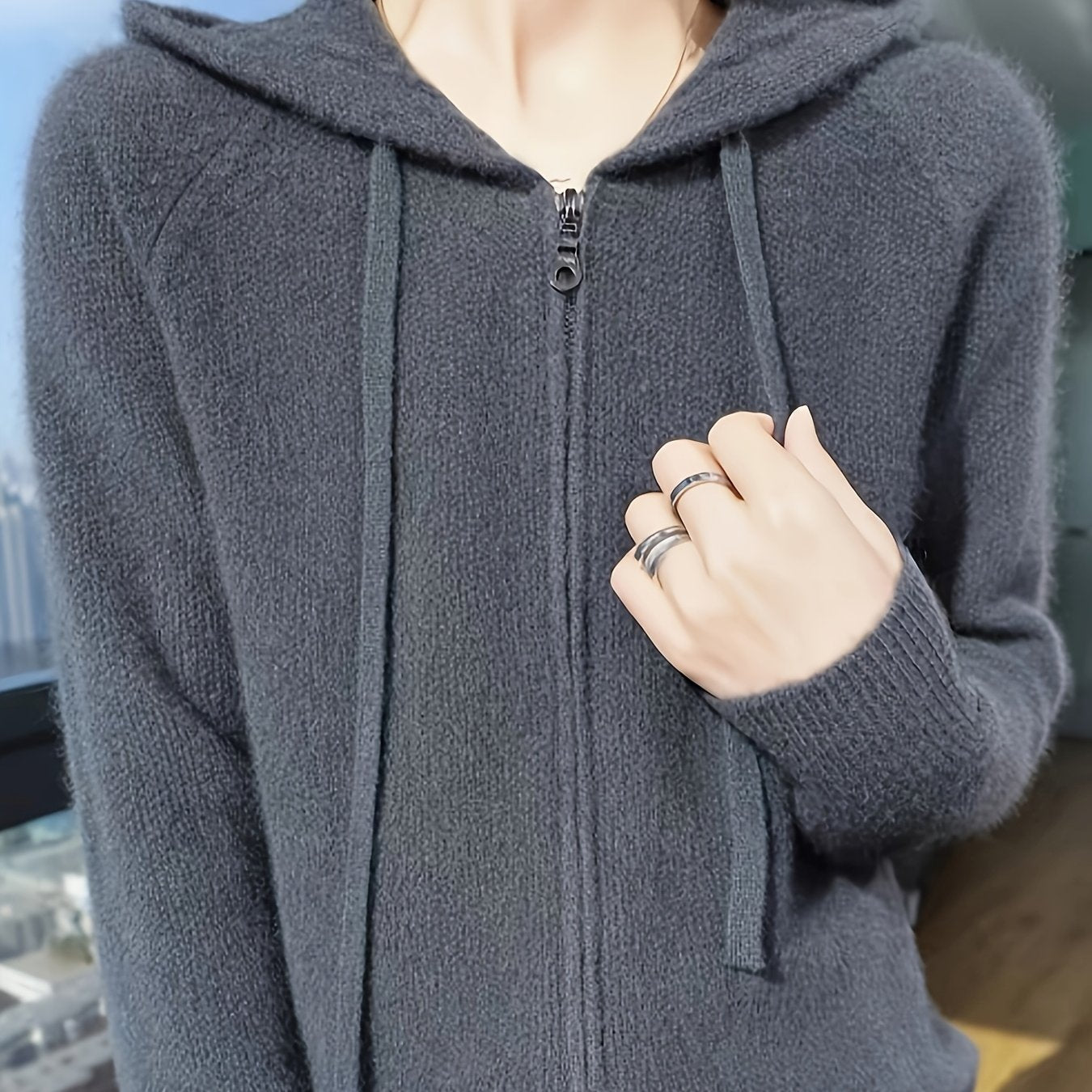 Freya | Women's Zip-Up Hooded Knit Cardigan