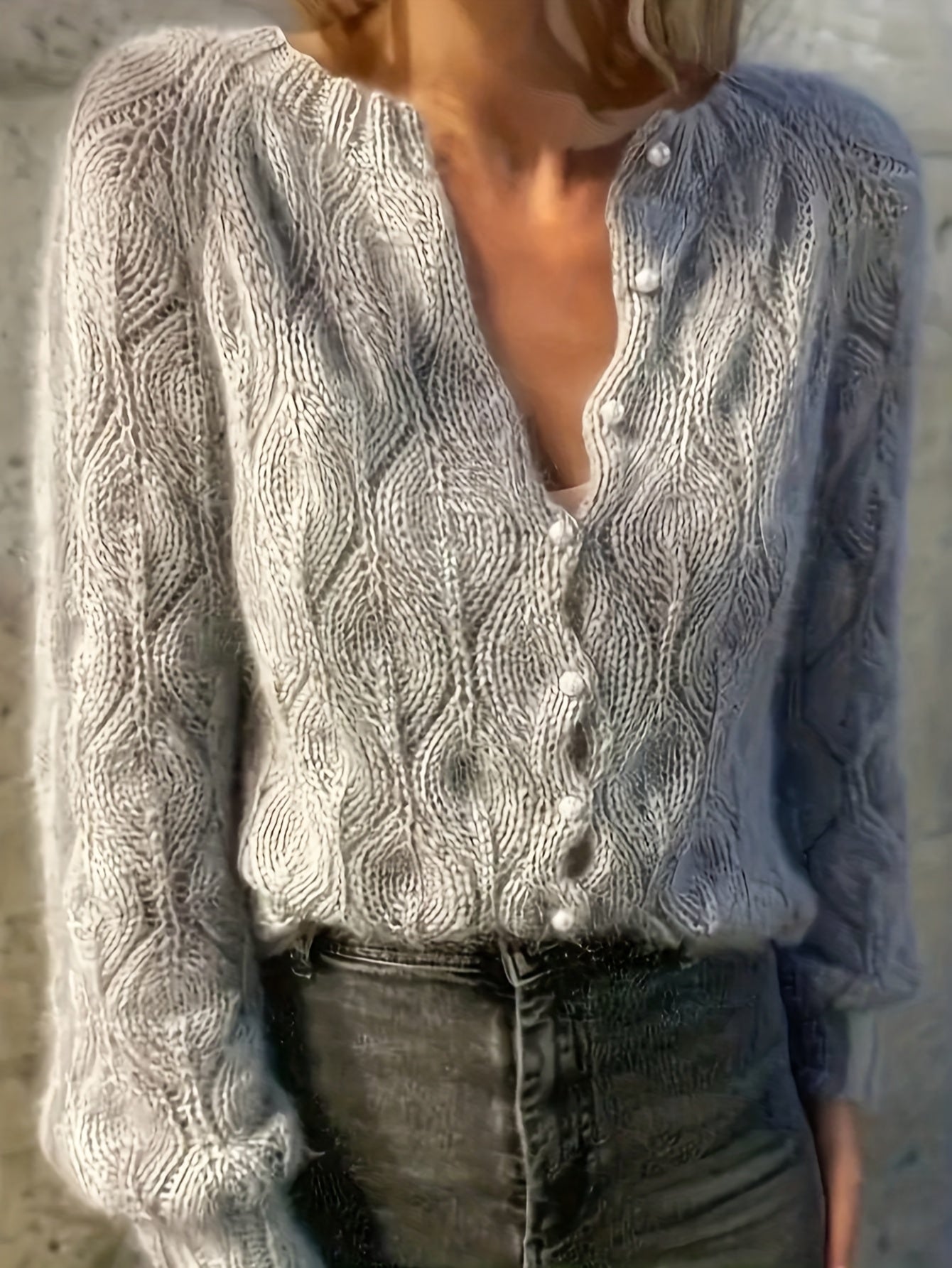 Jolene | Women's Pearl Button Cardigan in Faux Mink Textured Knit