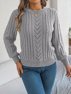 Elspeth | Women's Pointelle Cable Knit Crew Neck Sweater