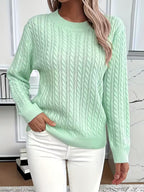 Ravae | Women's Cable Knit Crew Neck Sweater for Casual Autumn Layering