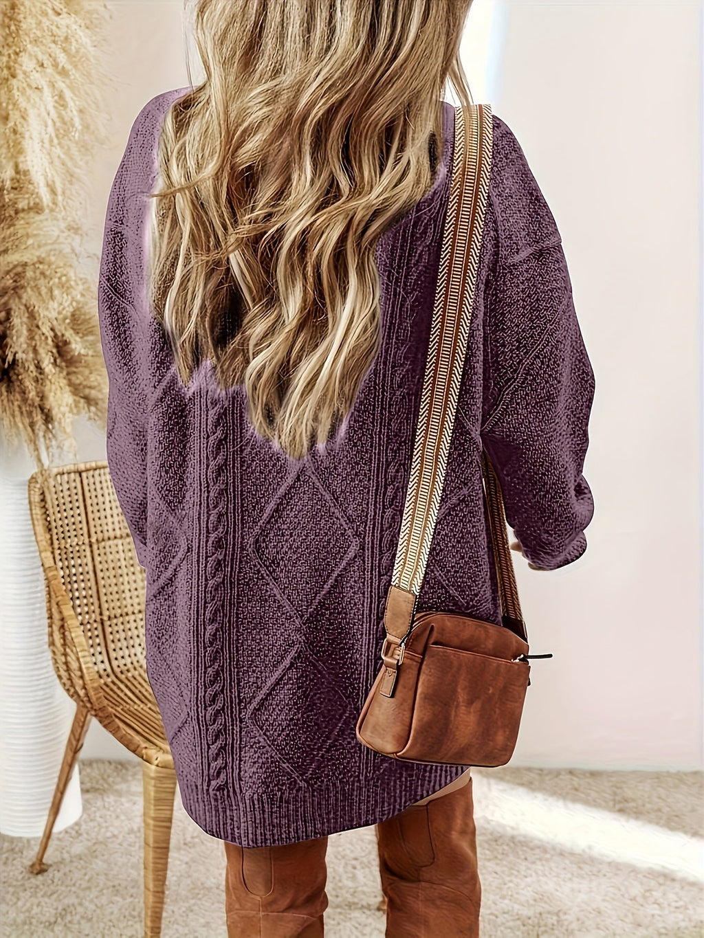 Marchetta | Women's Diamond Cable Knit Oversized Sweater Dress
