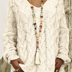 Rosalind | Women's Chunky Cable Knit V-Neck Sweater in Angola Mountain Wool