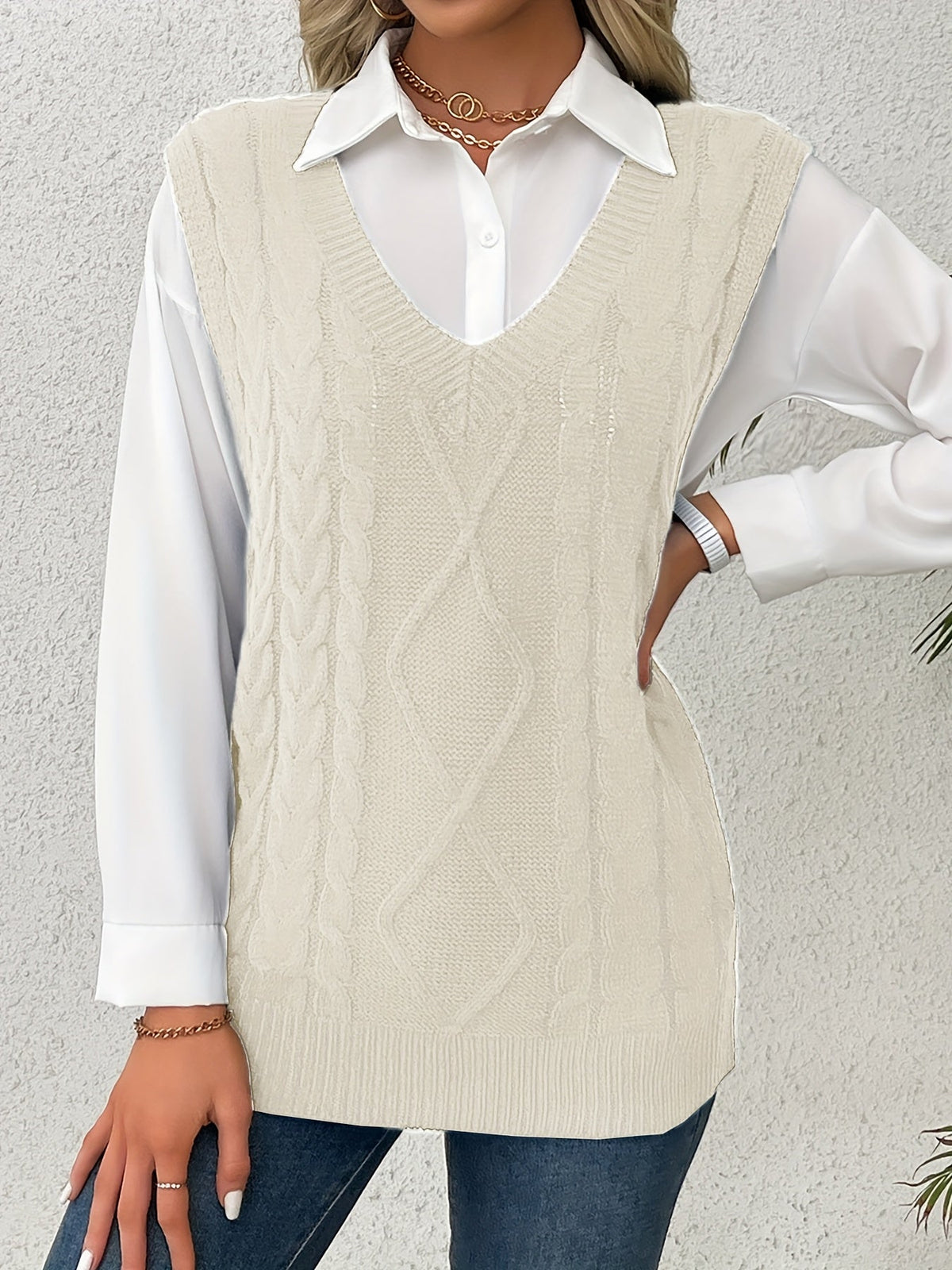 Delaney | Women's Cable Knit V-Neck Sweater Vest