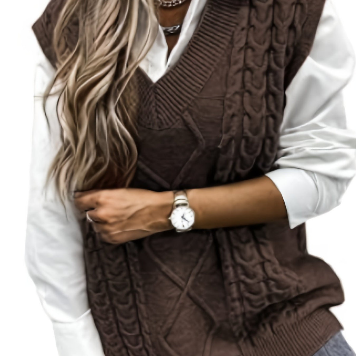 Delaney | Women's Cable Knit V-Neck Sweater Vest