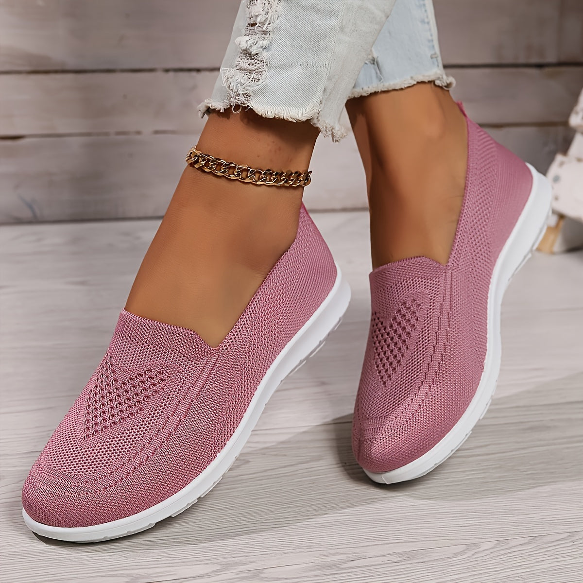 Breathable Mesh Knit Slip On Round Toe Flatform Loafer