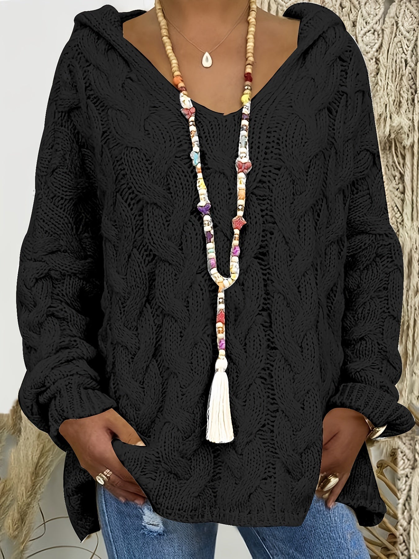 Rosalind | Women's Chunky Cable Knit V-Neck Sweater in Angola Mountain Wool