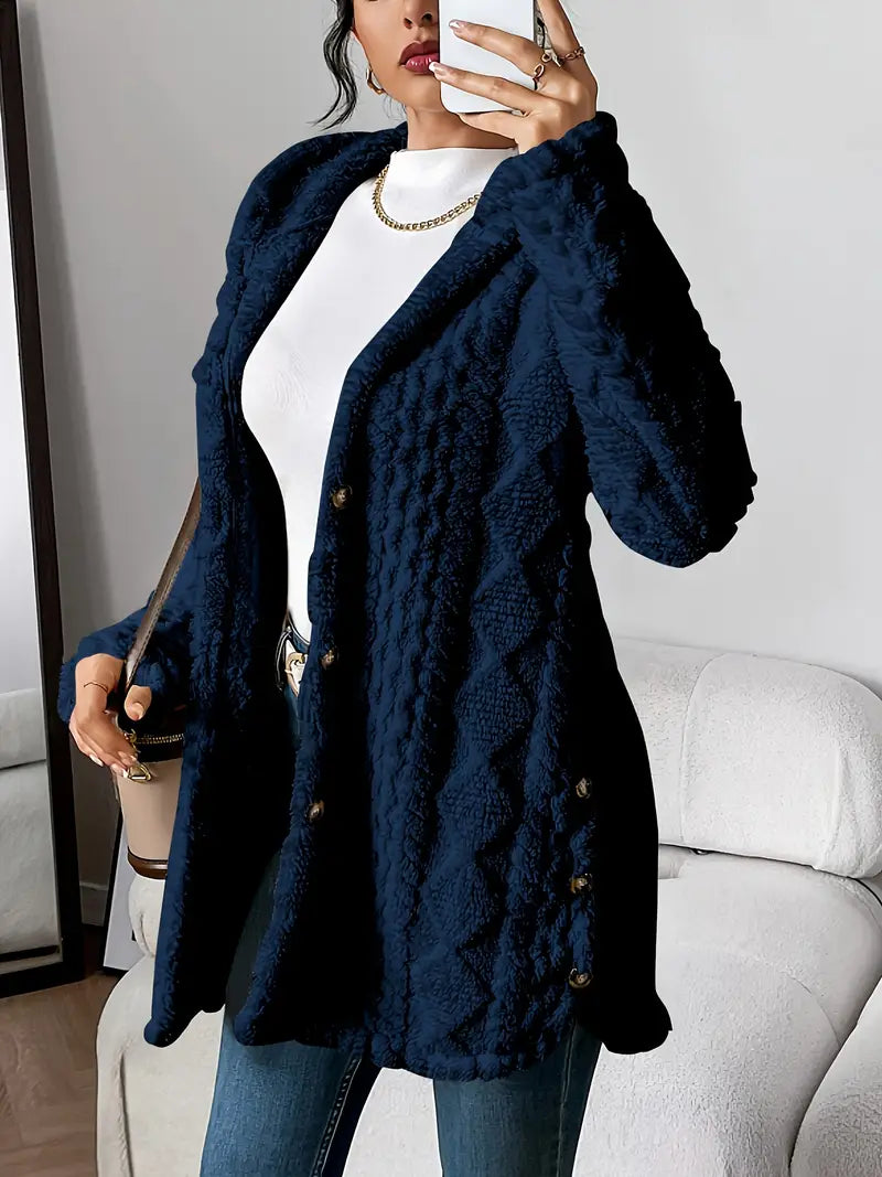 Odalys | Women's Hooded Textured Button-Up Cardigan