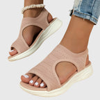 Knit Cut Out Peep Toe Lightweight Platform Sandal