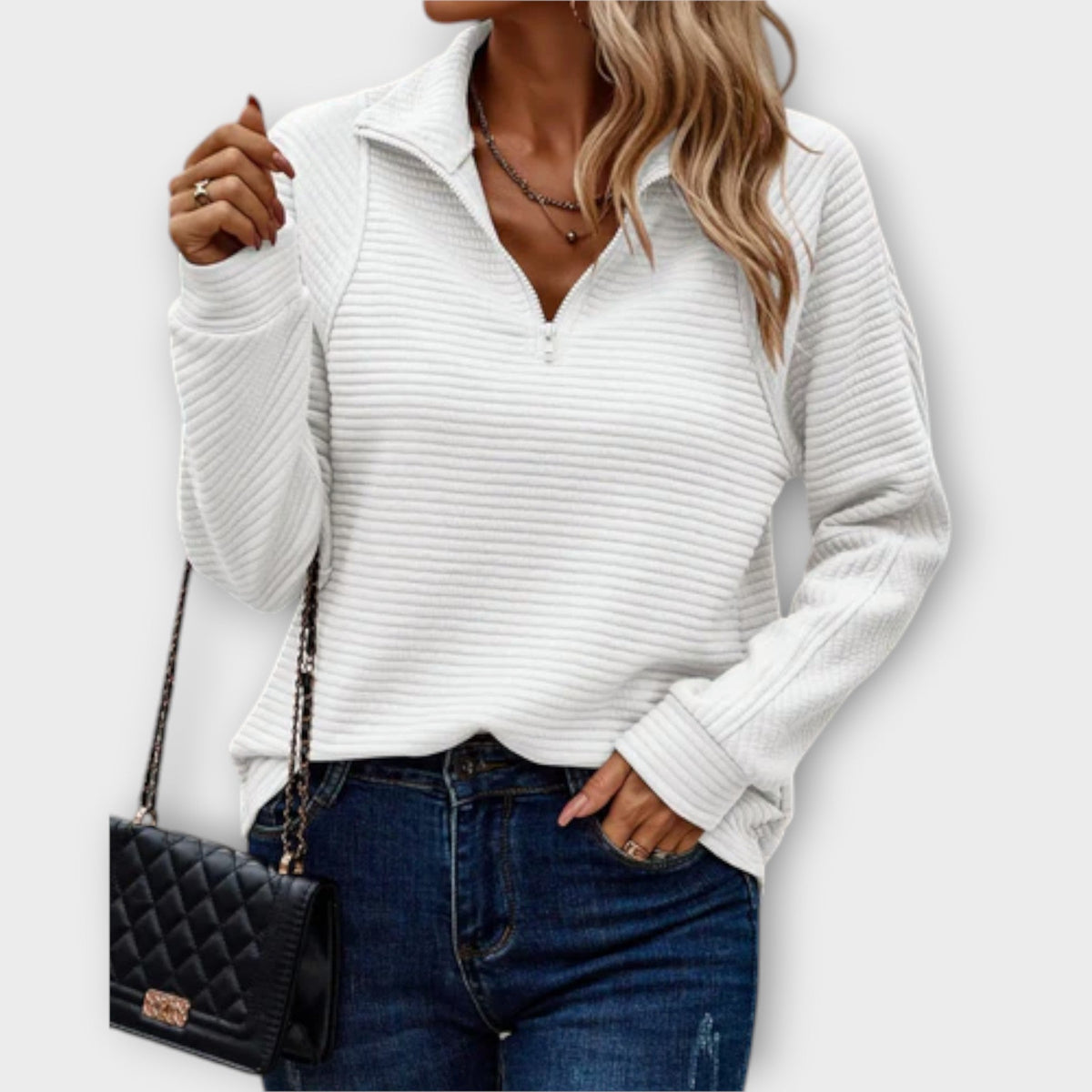 Isla | Women's Textured Ribbed Quarter-Zip Pullover
