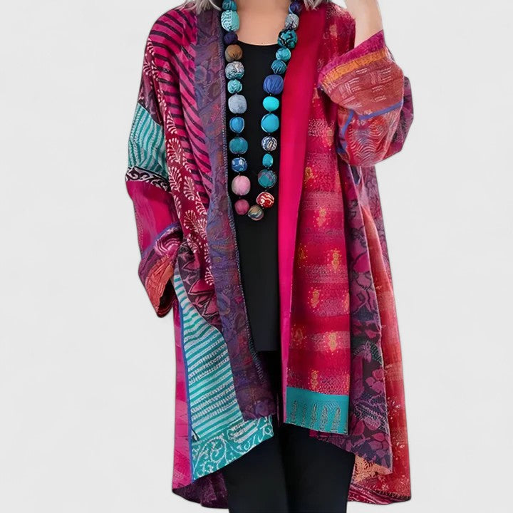 Isolde | Women's Woven Patchwork Kimono Duster Cardigan with Open Front