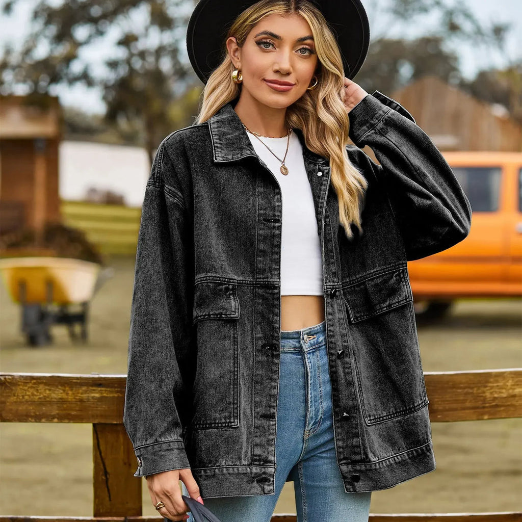 Isobel | Women's Oversized Denim Shirt Jacket with Patch Pockets