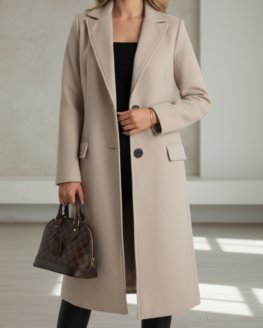 Vivienne | Women's Single-Breasted Long Overcoat with Notch Lapel