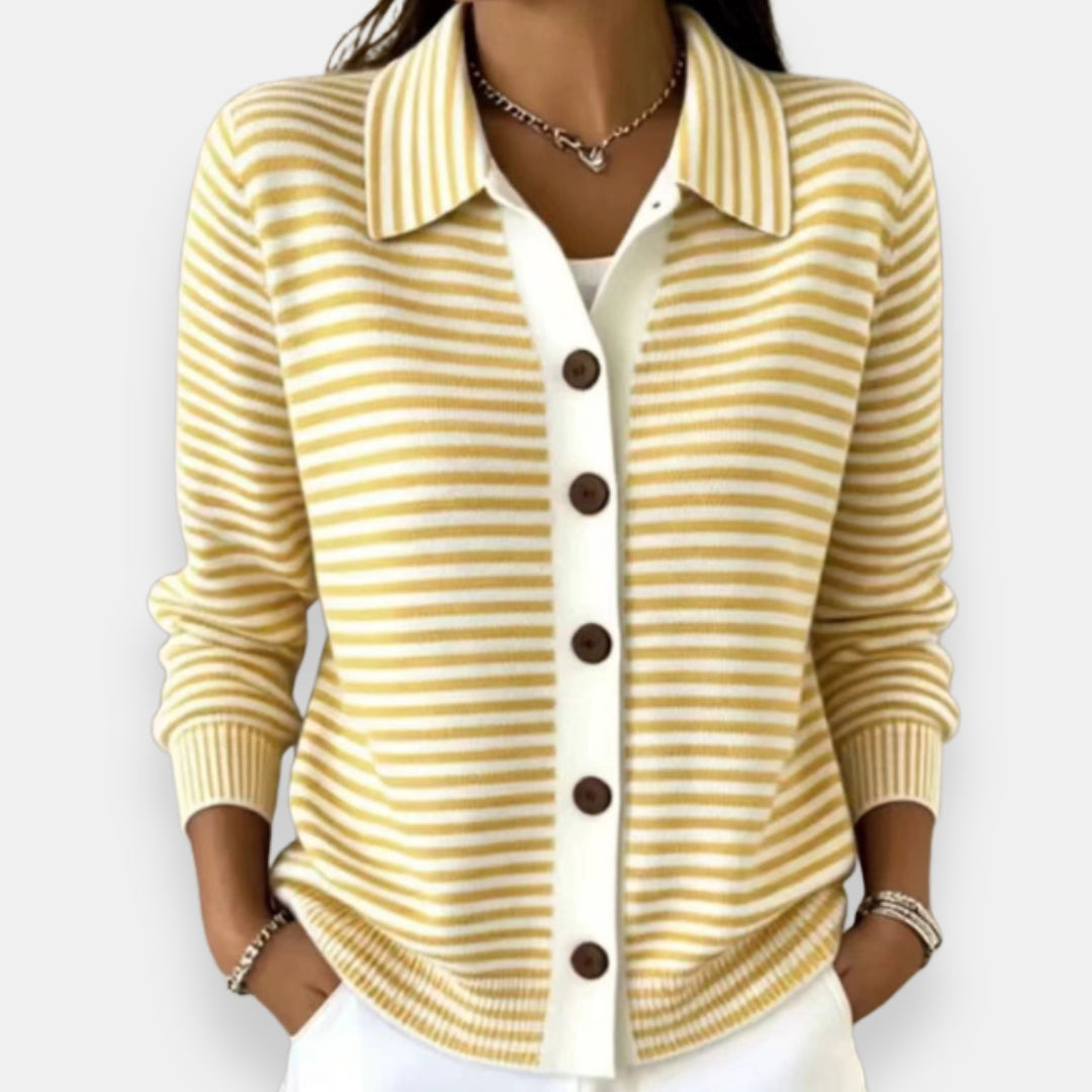 Séverine | Women's Collared Button-Front Striped Knit Cardigan