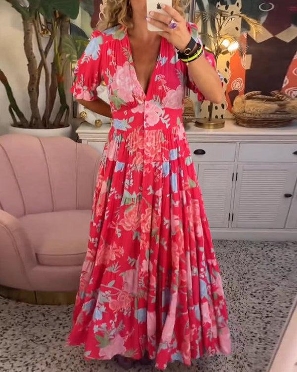 Floral Tiered Boho Flowy Maxi Dress